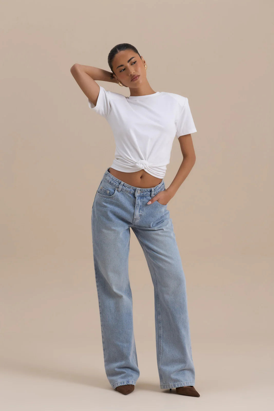 WANDER STRAIGHT LEG JEANS WITH ADJUSTABLE WAIST | MID WASH DENIM
