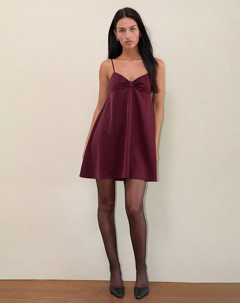 Rafaila Mini Slip Dress in Satin Burgundy