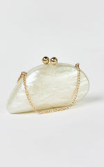 Vioraia Nami Clutch Bag with Hardware Detail in Pearl - Nami Clutch Bag with Hardware Detail in Pearl