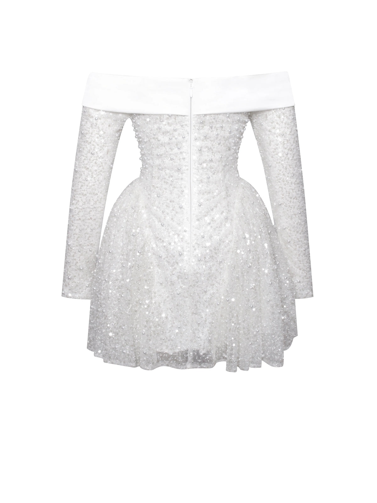 Kira Bead Embroidered Mesh Off Shoulder Long Sleeve Mini Dress