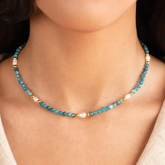 Vioraia Turquoise Blue & Pearl Bead Necklace