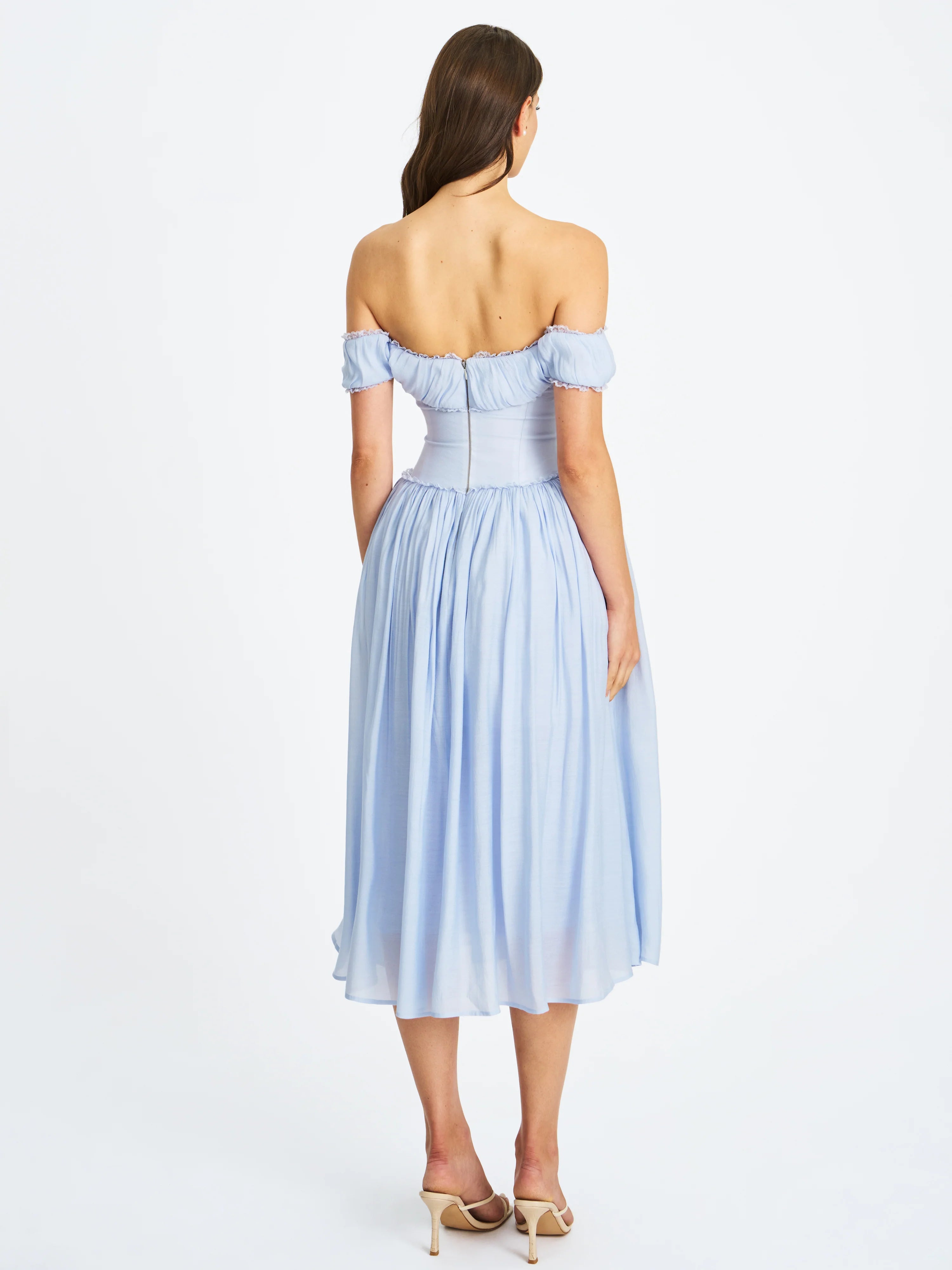 Xavy Baby Blue Off Shoulder Corset Midi Dress