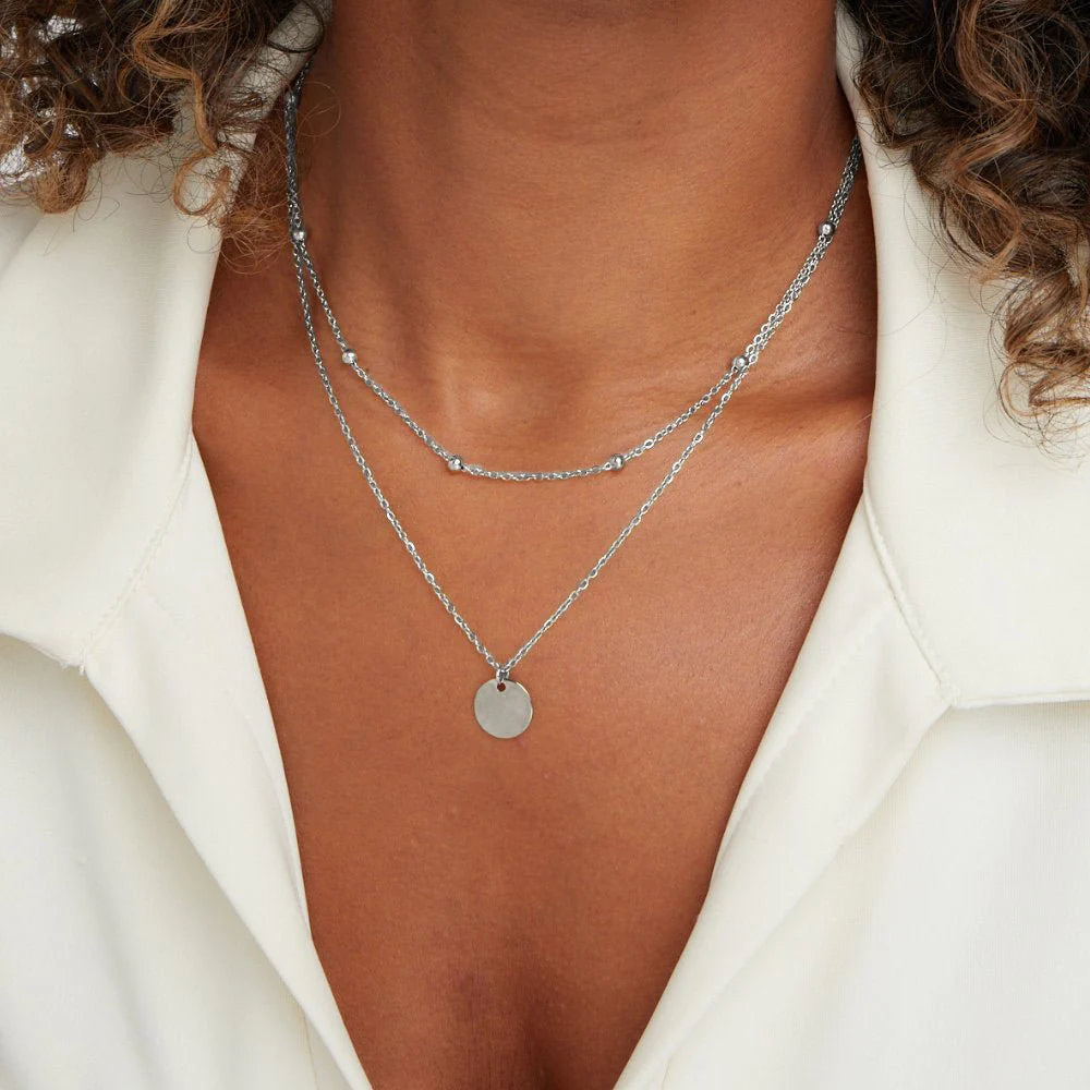 Vioraia Layered Disc Necklace Silver