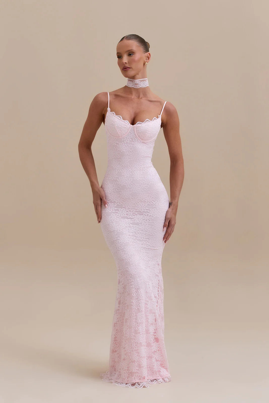 LEAH LACE MAXI DRESS | BABY PINK