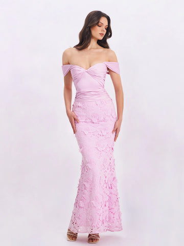 Dahlia Pink Floral Lace Mermaid Gown