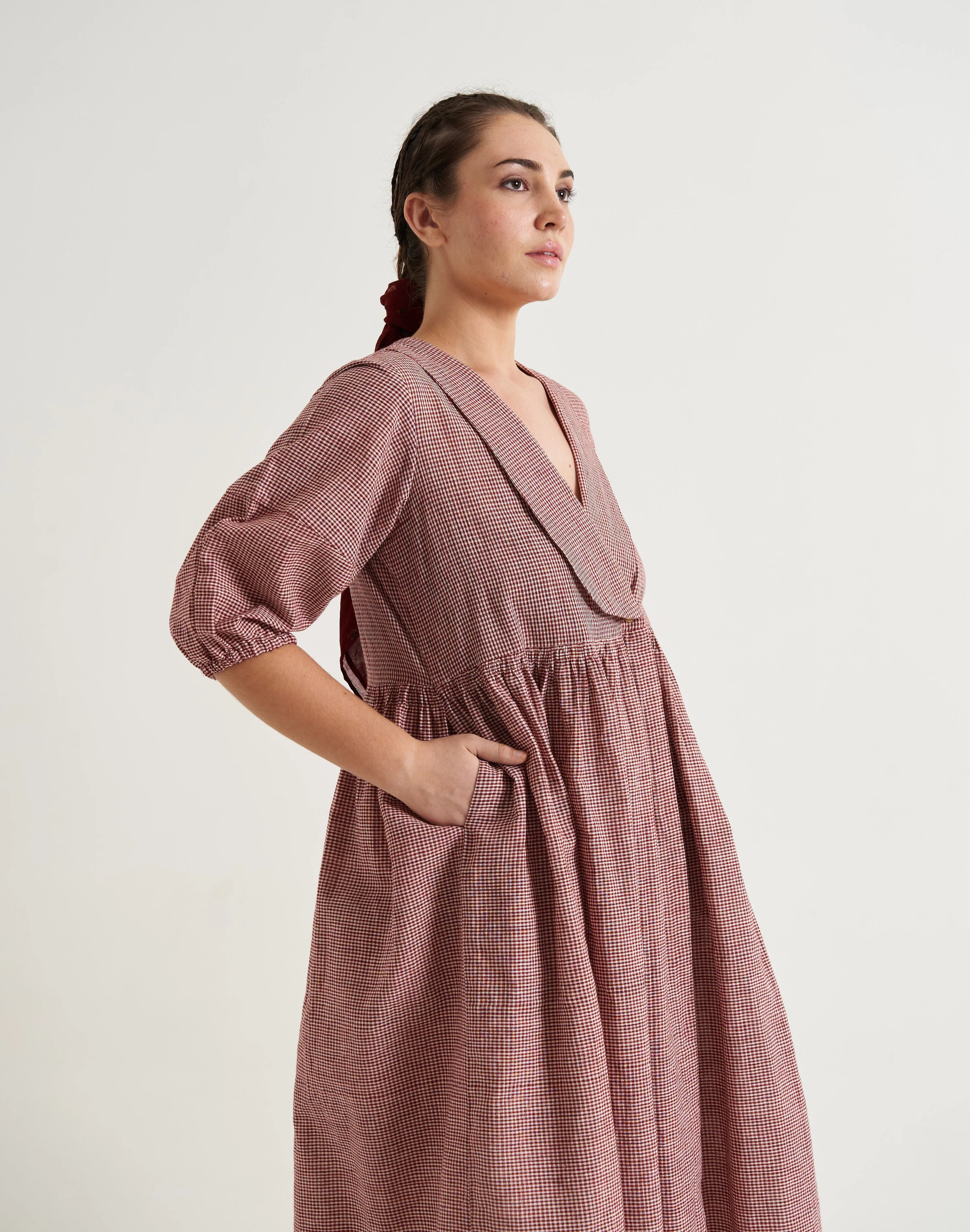 Crimson Checkered Wrap on Dress