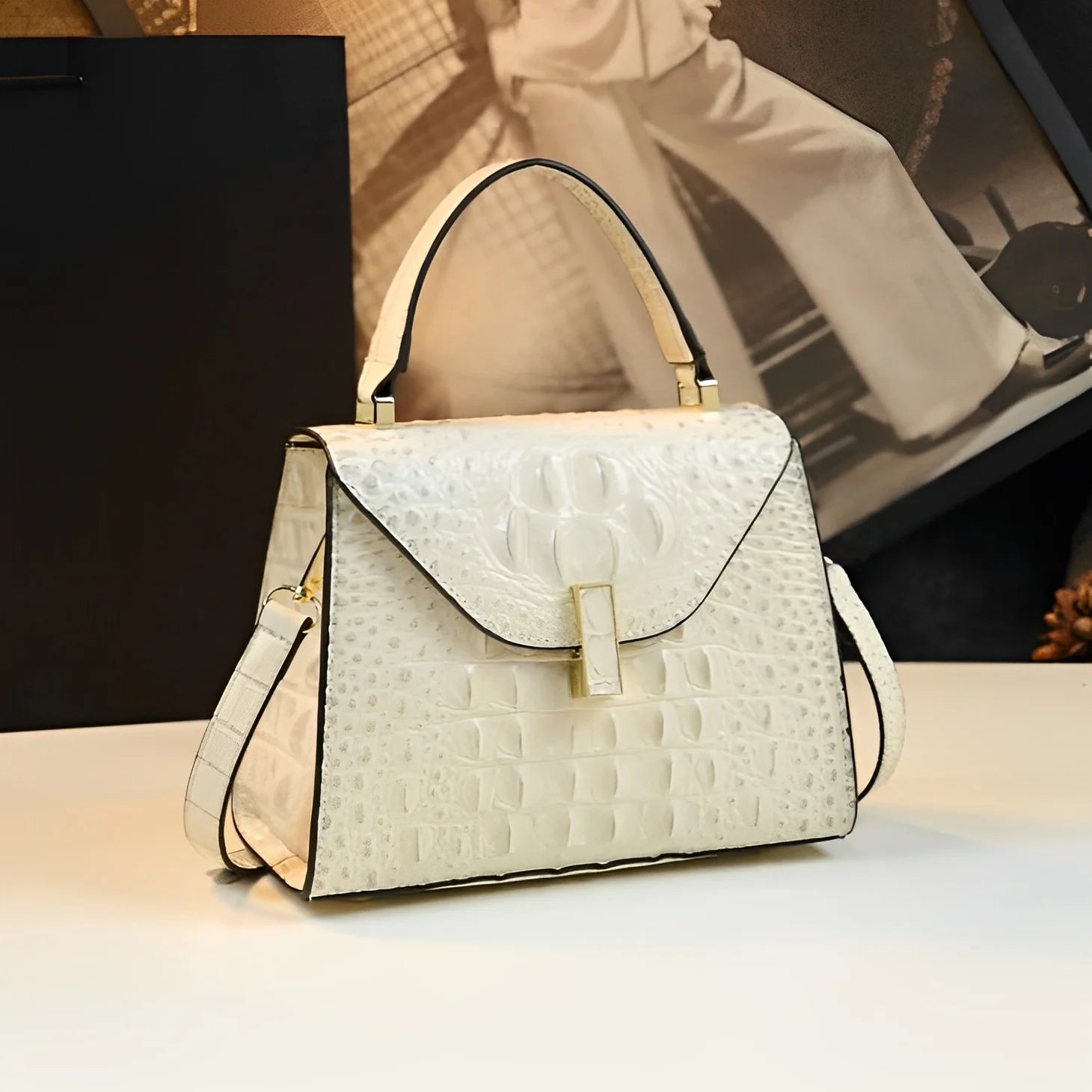 Vioraia Genuine Leather Crocodile Crossbody Bag