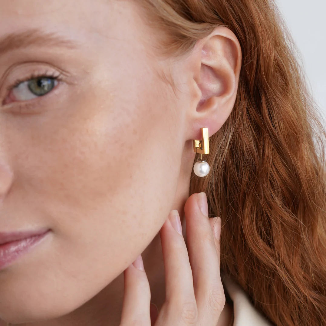 Vioraia Square Hoop & Pearl Drop Earrings