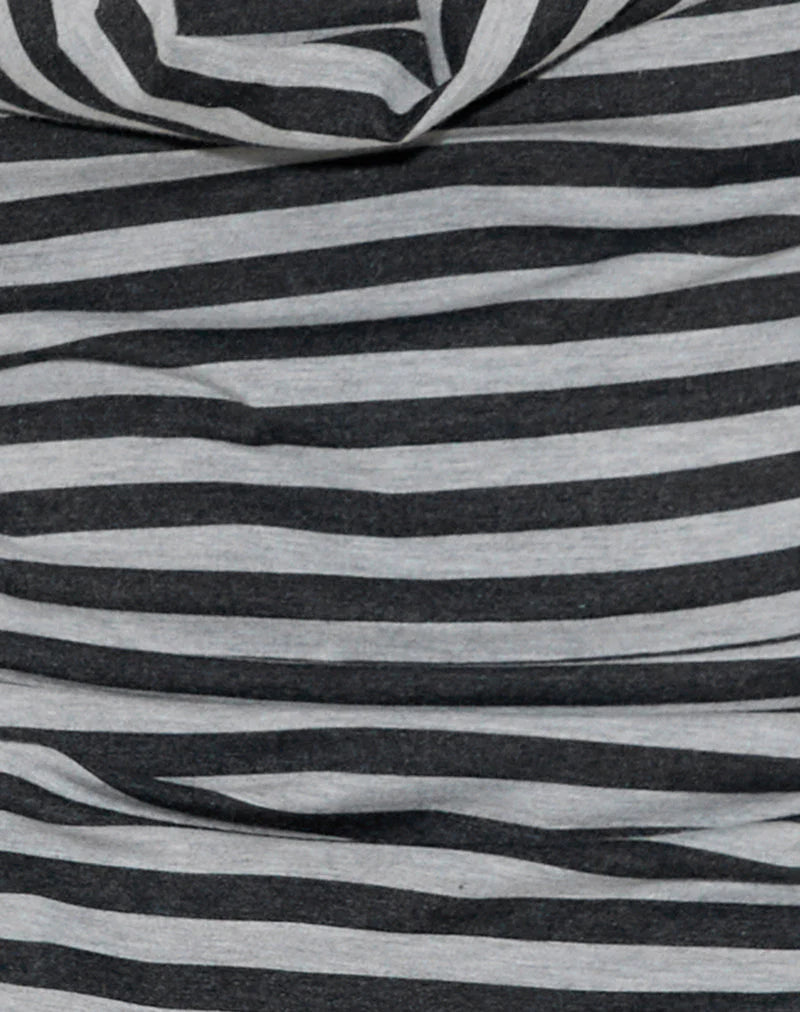 Pramita Halterneck Plunge Backless Mini Dress in Black and Grey Stripe