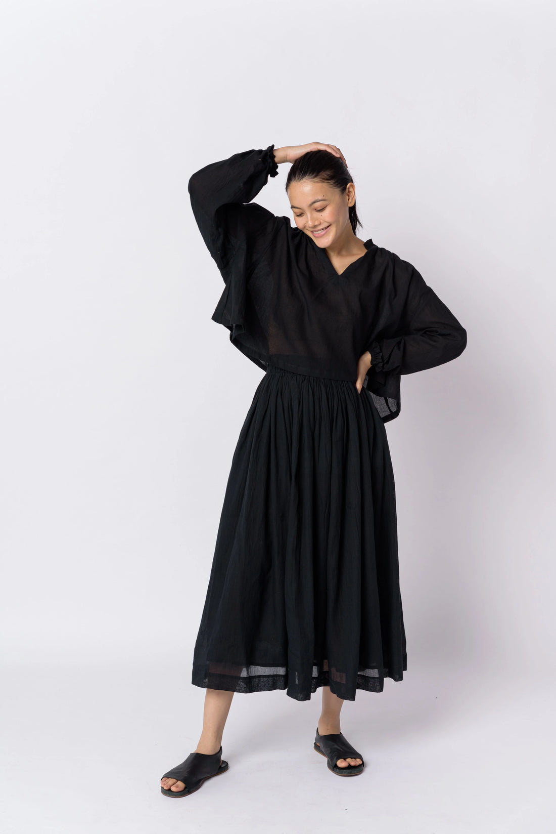 Black cotton flared top
