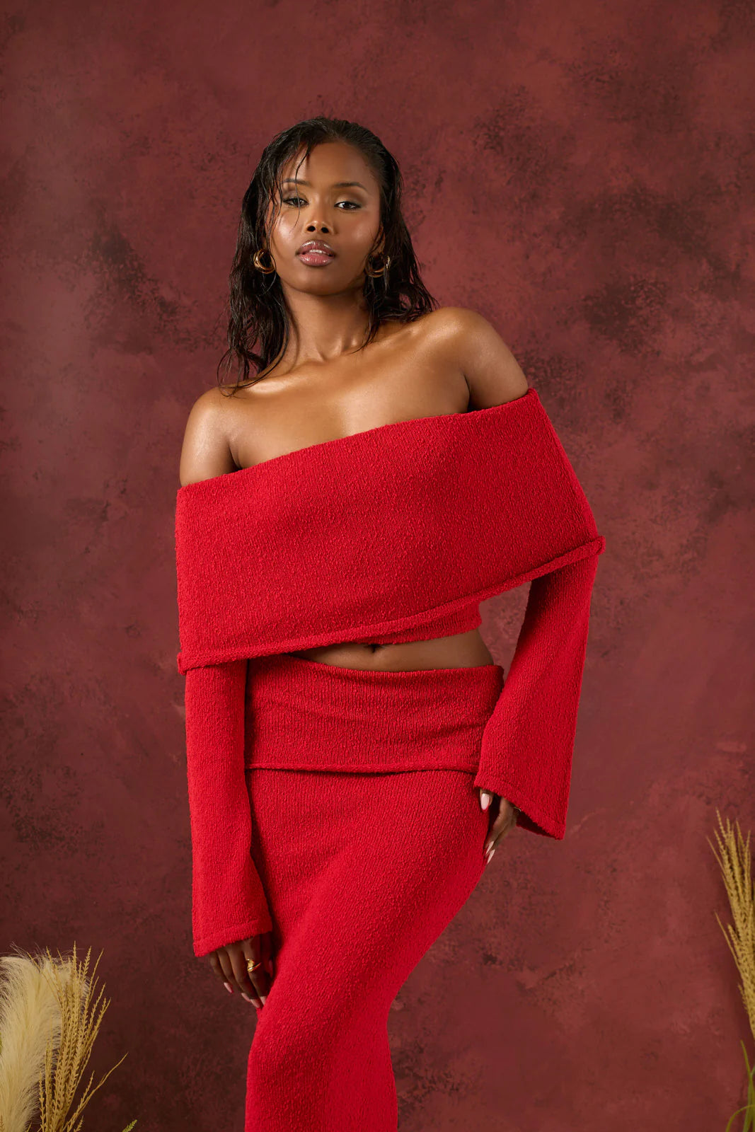 YASMIN BOUCLE KNIT CO-ORD | RED