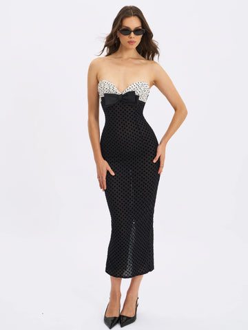 Faith Black and White Polka Dot Sweetheart Maxi Dress