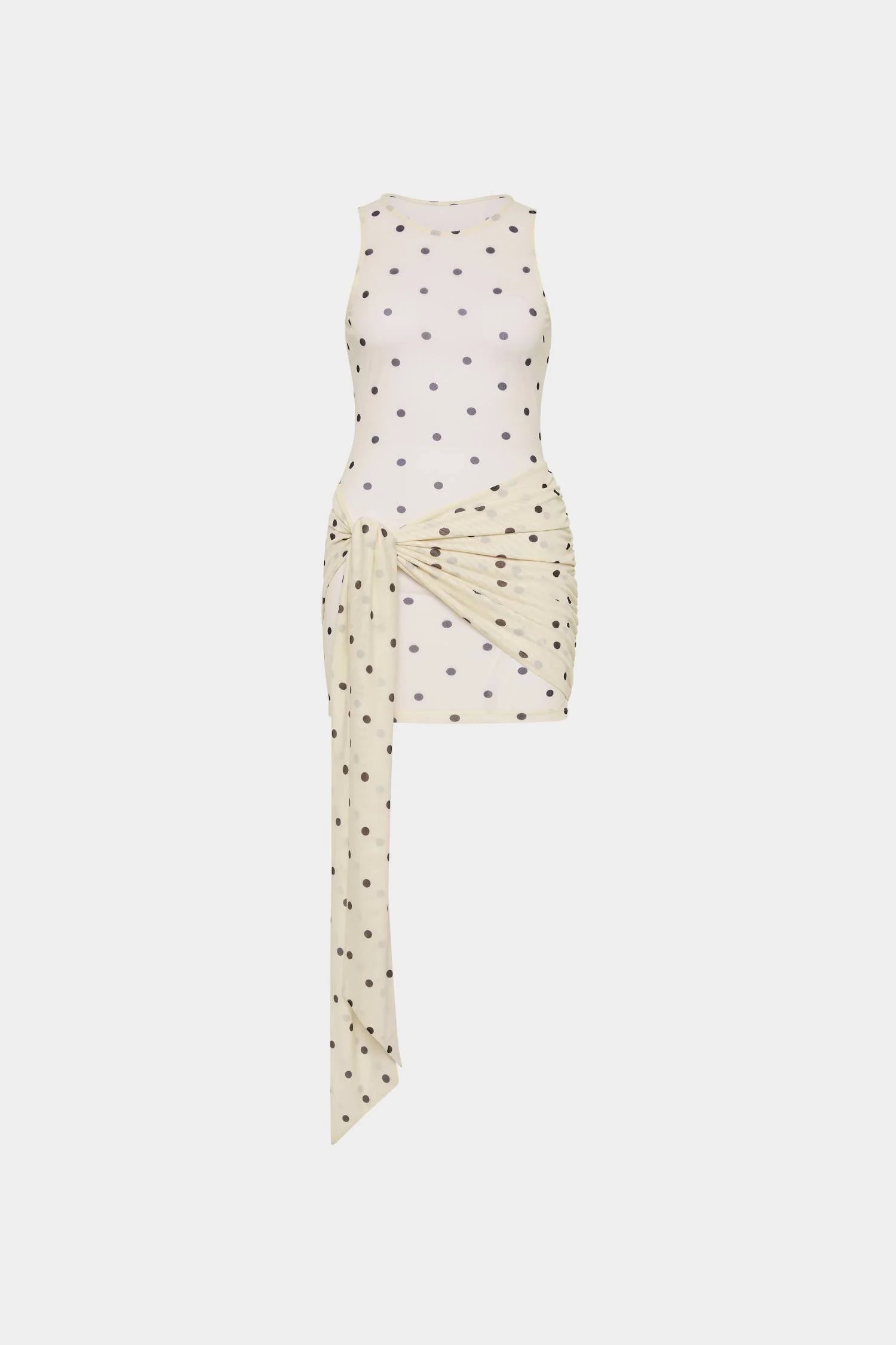 Wrap Mesh Mini Dress | Ivory Polka
