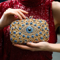 Vioraia Crystal Evil Eye Clutch Bag - Gold