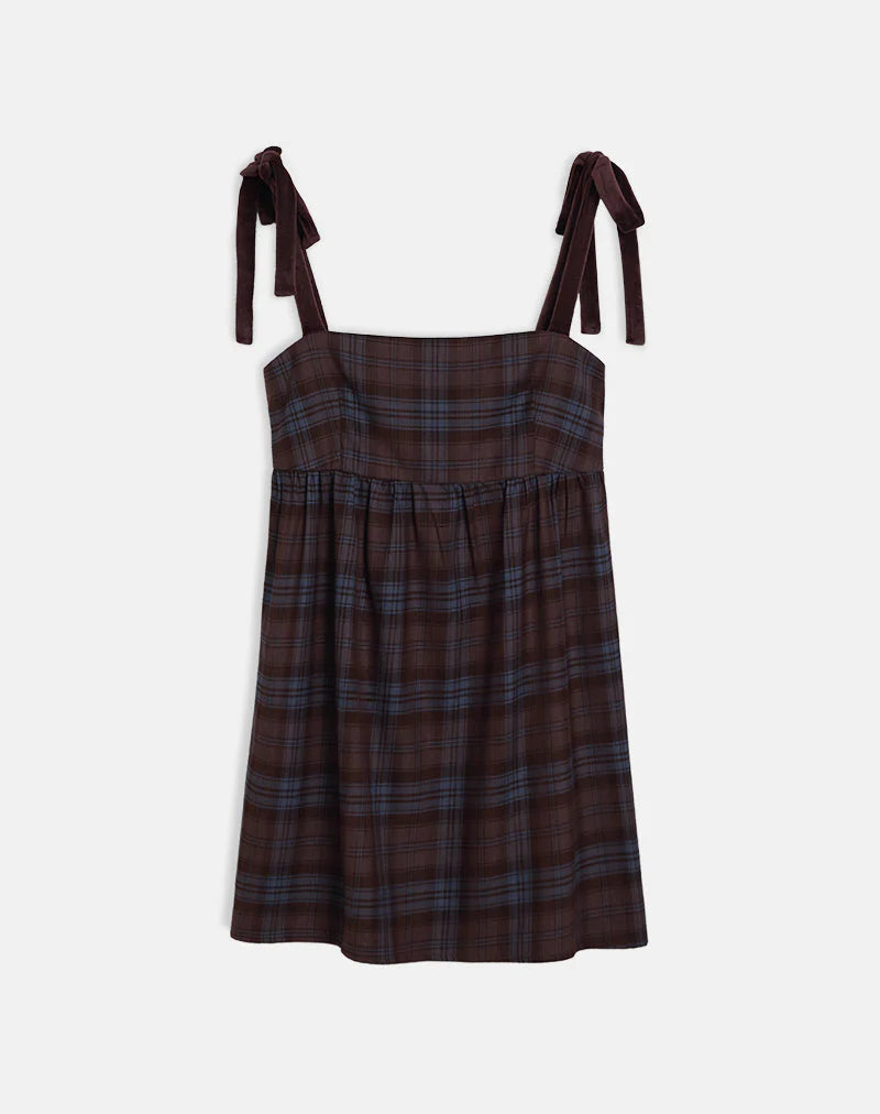 Mikayla Mini Dress in Burgundy and Blue Check