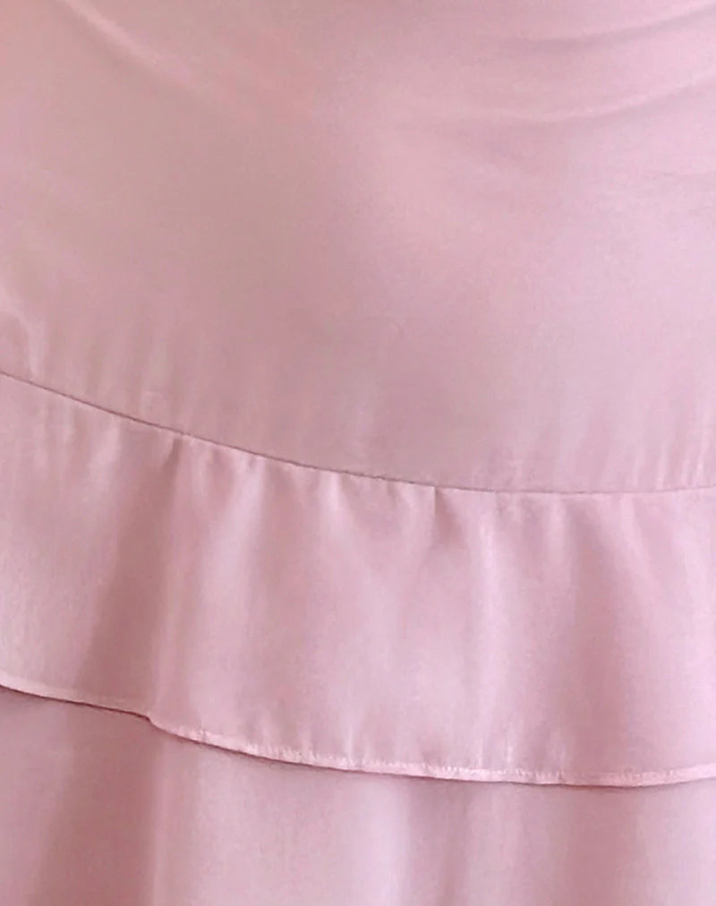 Riasi Ruffle Mini Dress in Chiffon Baby Pink