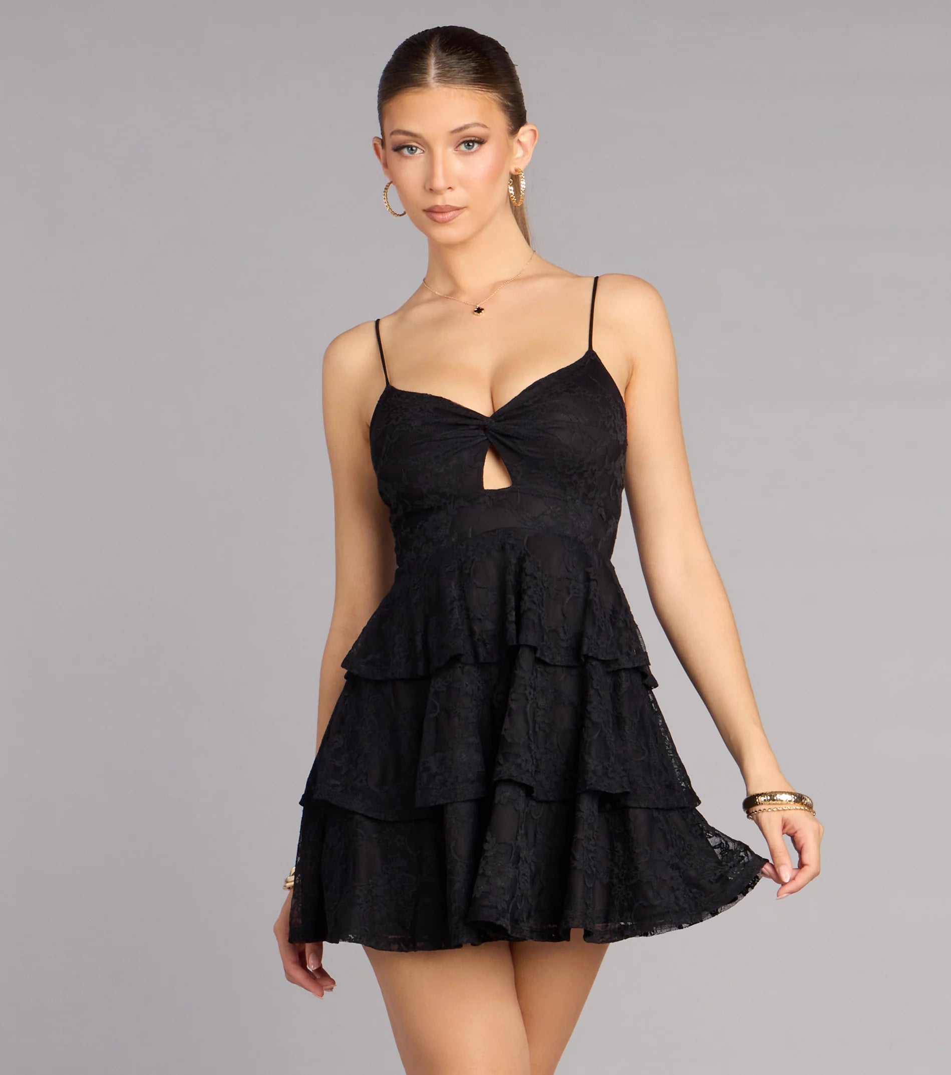 Boldly Sweet Lace Ruffle Mini Dress