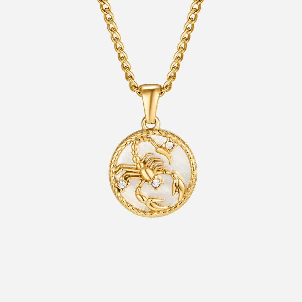 Vioraia White Shell Zodiac Coin Necklace