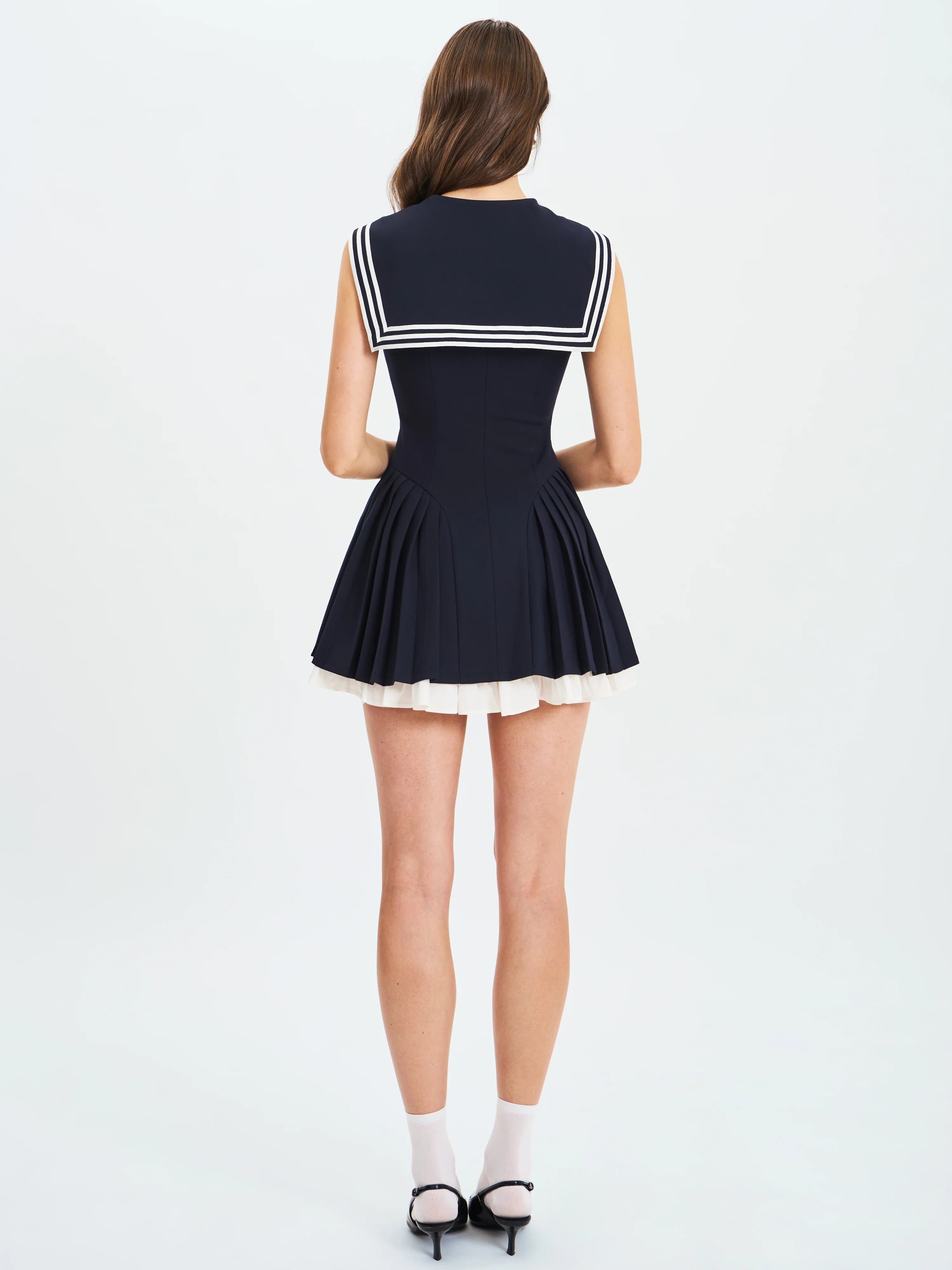Calliope Navy Sailor Pleated Mini Dress
