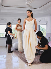 Udana Butter Yellow Drop Waist Tulip Gown