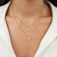 Vioraia Kayla Pearl Drop Layered Necklace