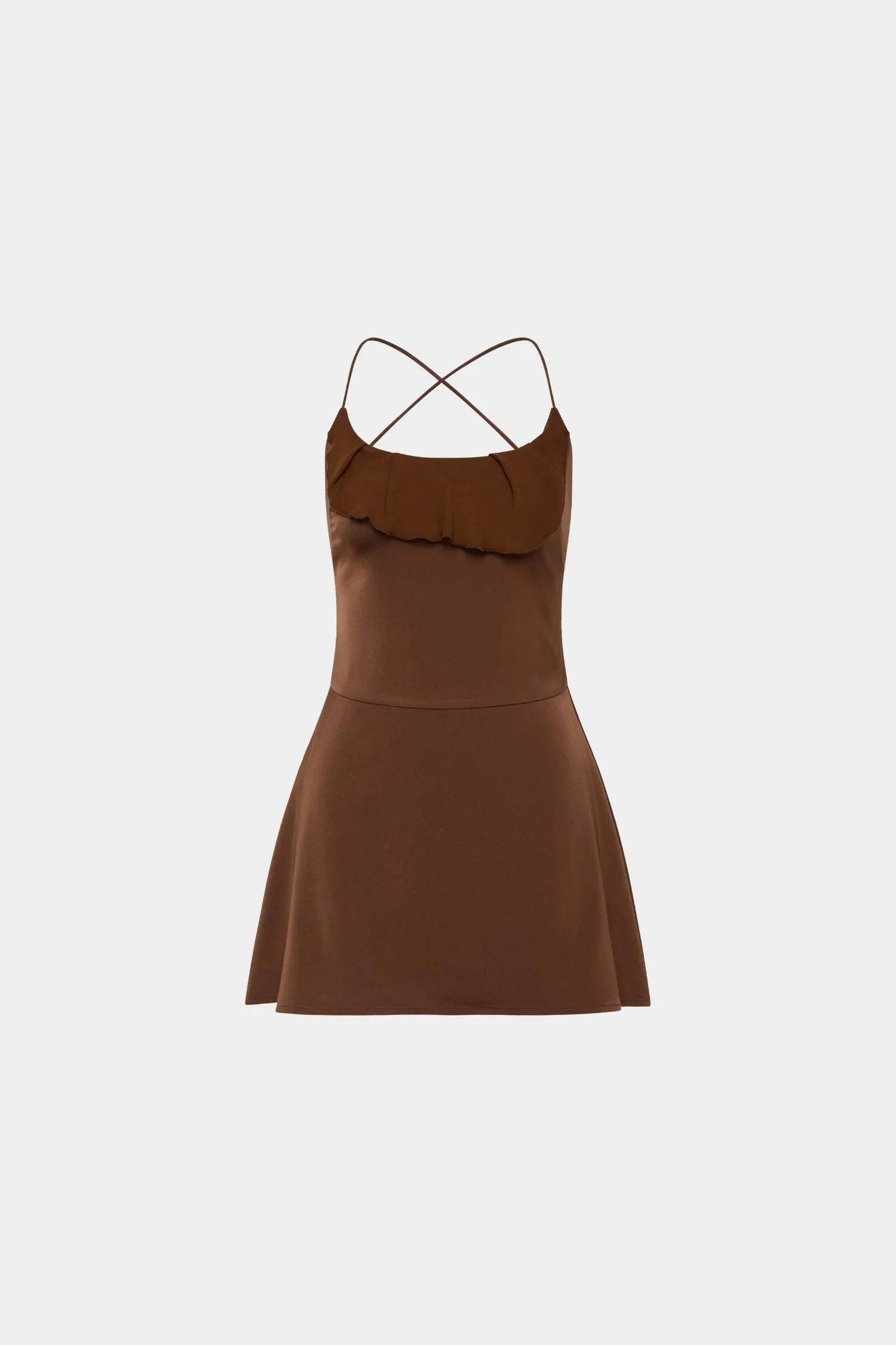 Frill Backless Mini Dress | Chocolate Satin