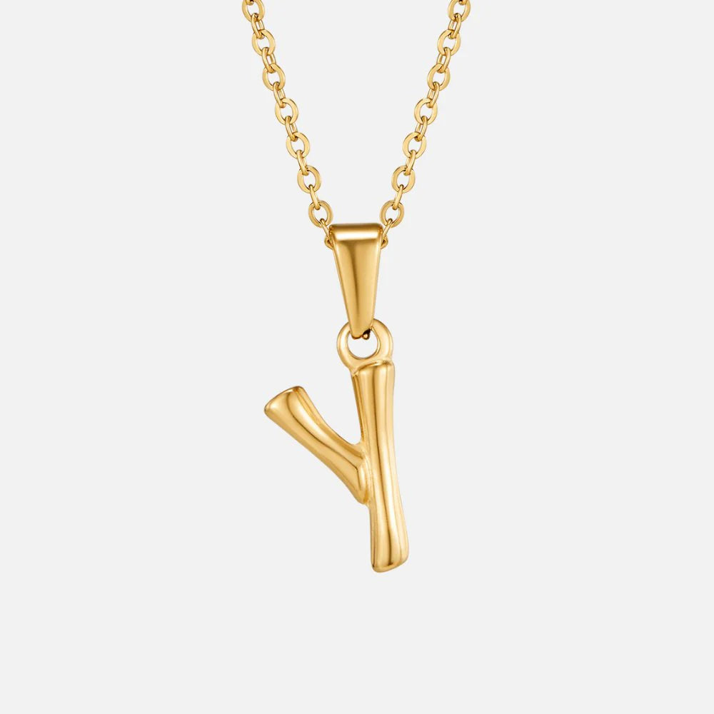 Vioraia Golden Bamboo Letter Pendant Necklace