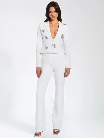 Waleria White Stretch Crepe Flare Pants