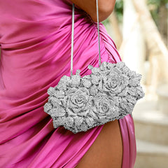 Vioraia Cecilia Rose Clutch Bag - Silver