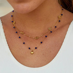 Vioraia Nerissa Gold Shell & Blue Bead Necklace