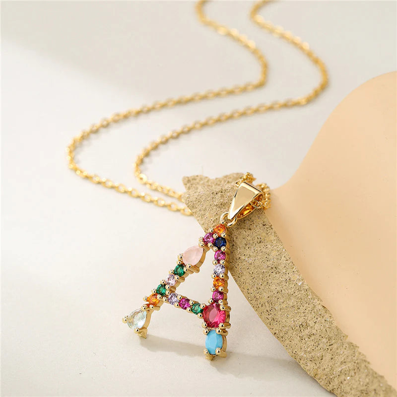 Vioraia Rainbow Gemstone Initial Necklace