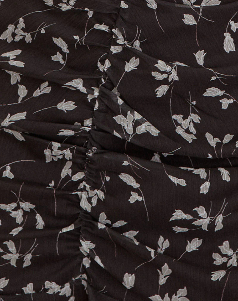 Sumiko Mini Dress in Flower Chiffon Brown