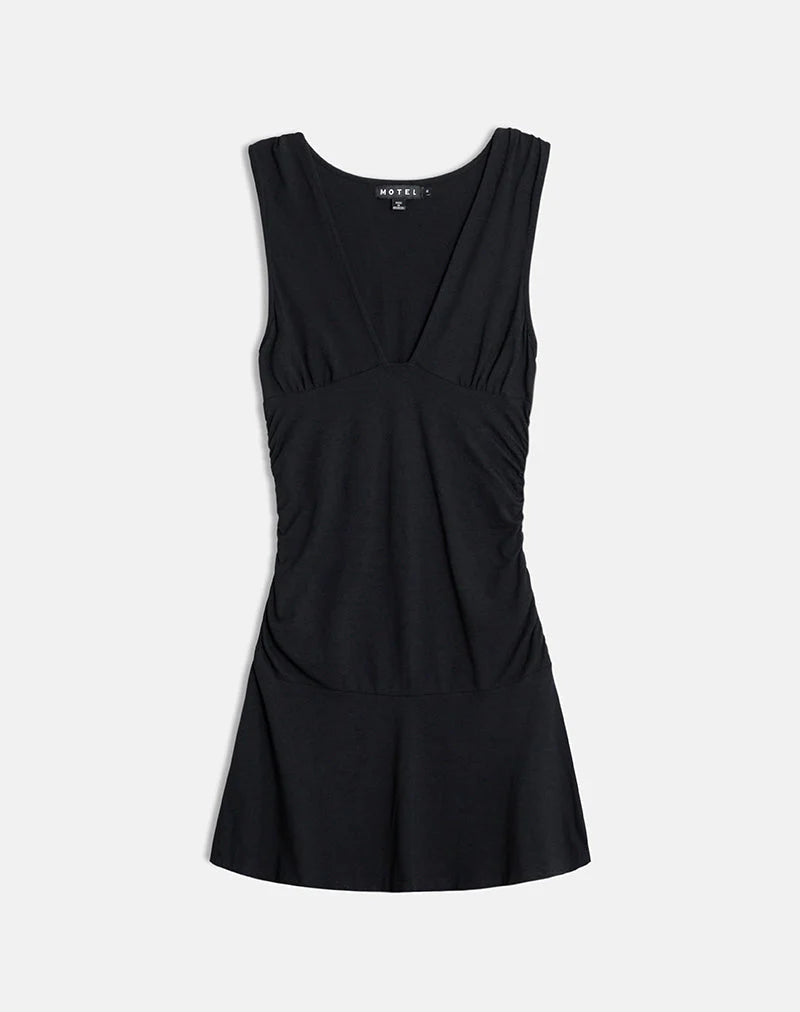 Luscian Plunge Mini Dress in Black