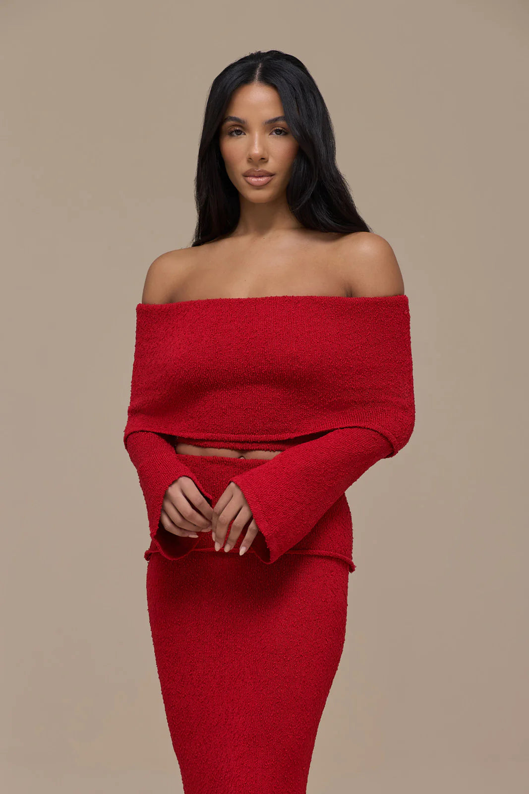 YASMIN BOUCLE KNIT CO-ORD | RED