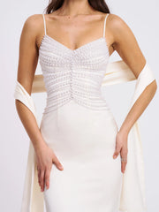 Karmen Pearl Top Pencil Slip Gown with Scarf