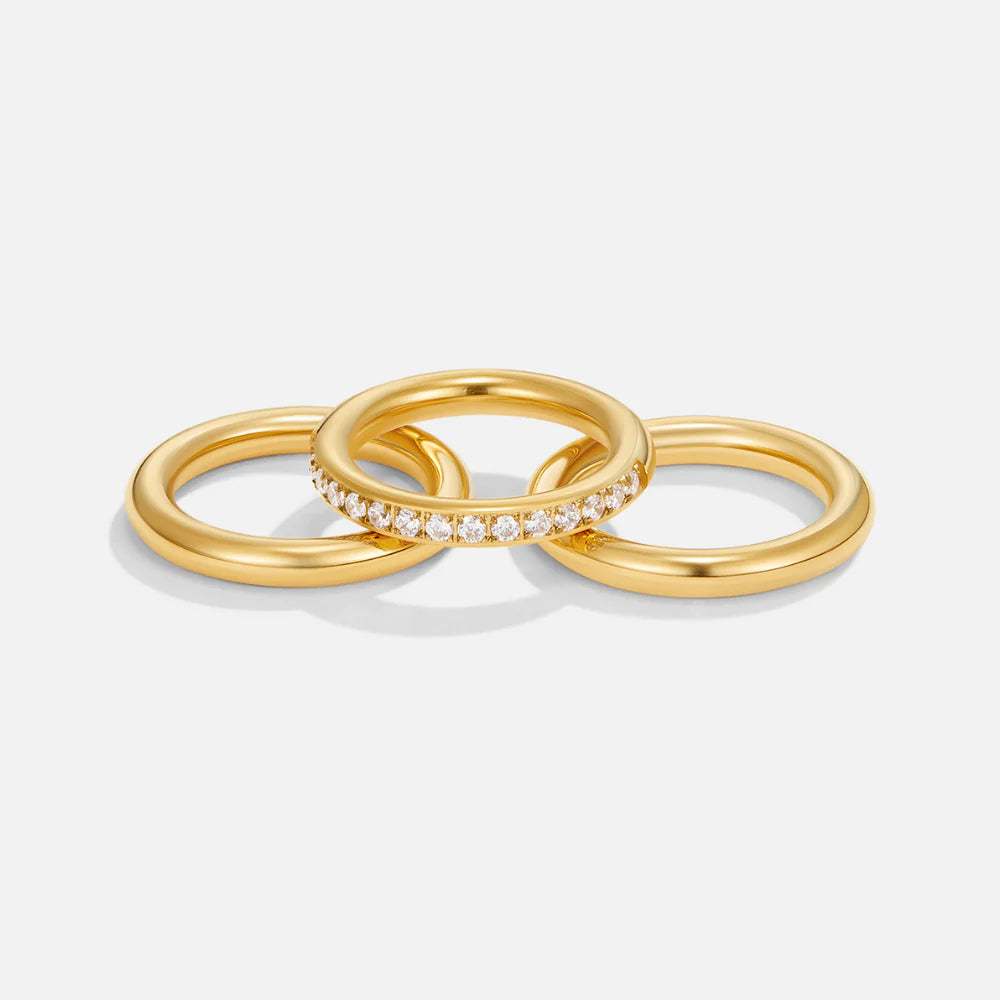 Vioraia Vana Trio Gold & Crystal Ring Set