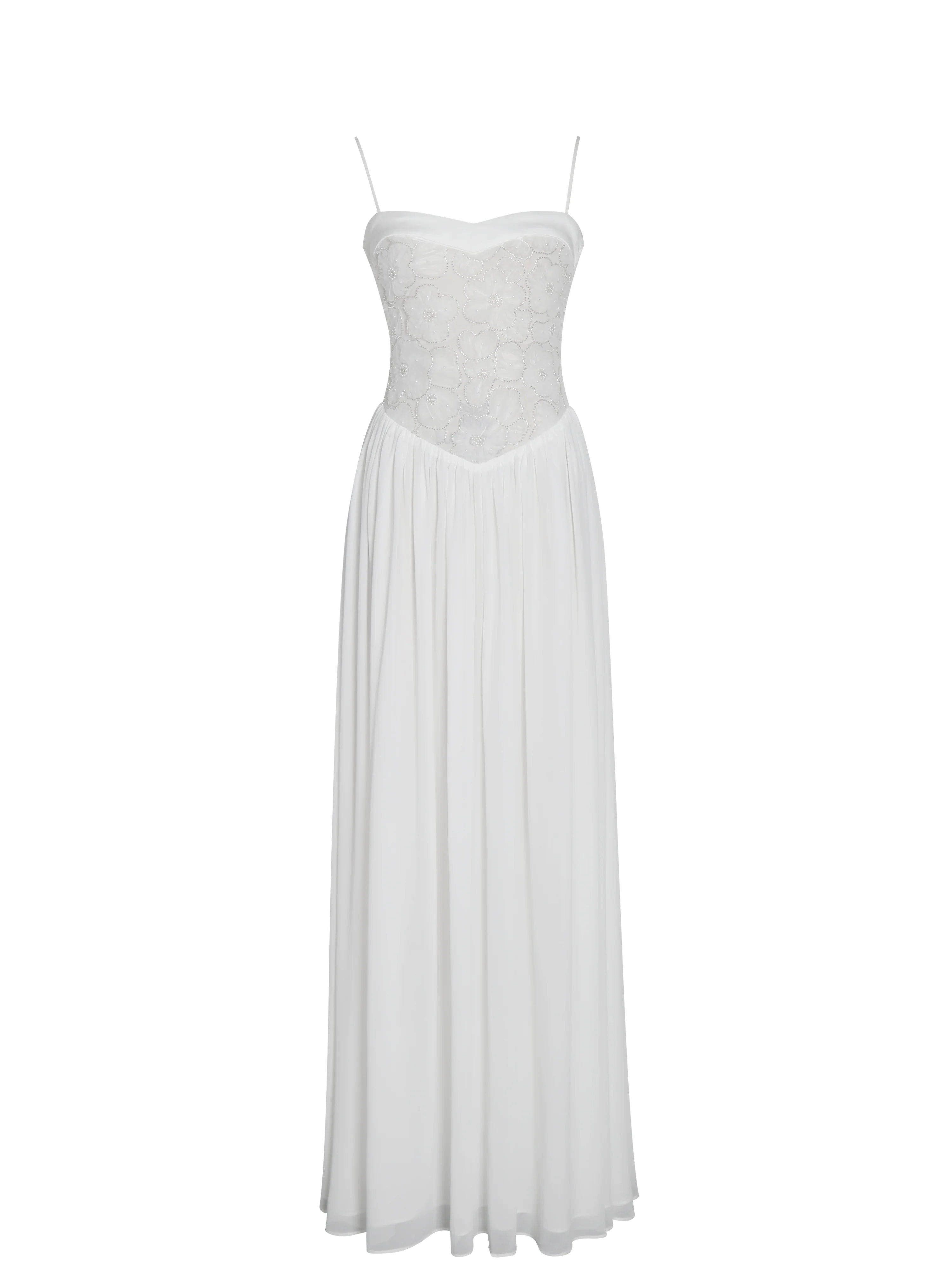 Ucille White Embroidered Chiffon Maxi Dress
