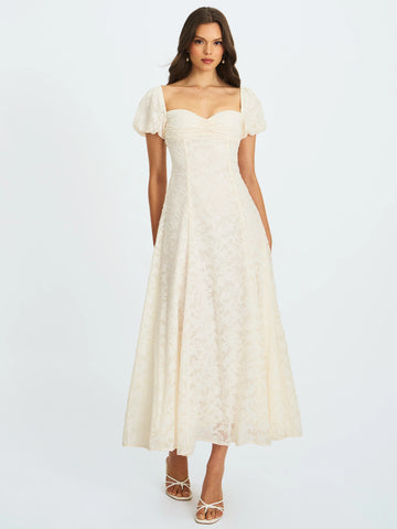 Pandora White Bubble Sleeve Backless Maxi Dress