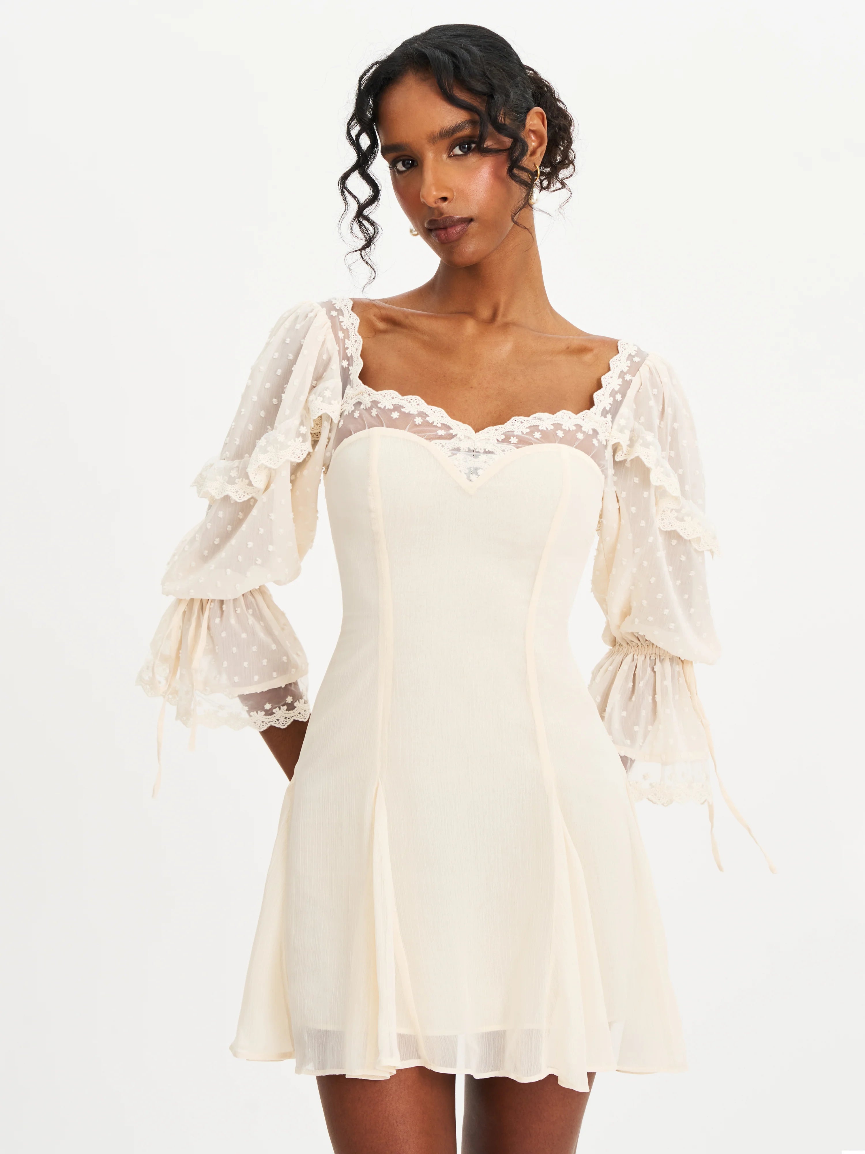 Zakira Lace Trim Half Sleeve Mini Dress