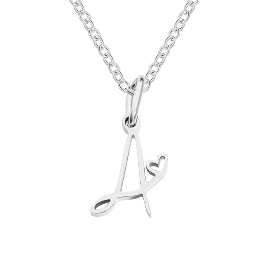 Vioraia Silver Letter Heart Necklace