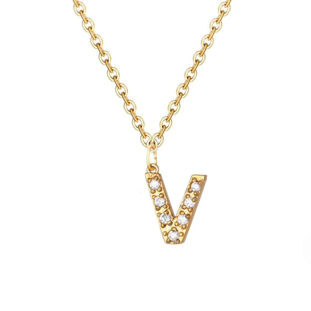 Vioraia Crystal Letter Charm Necklace