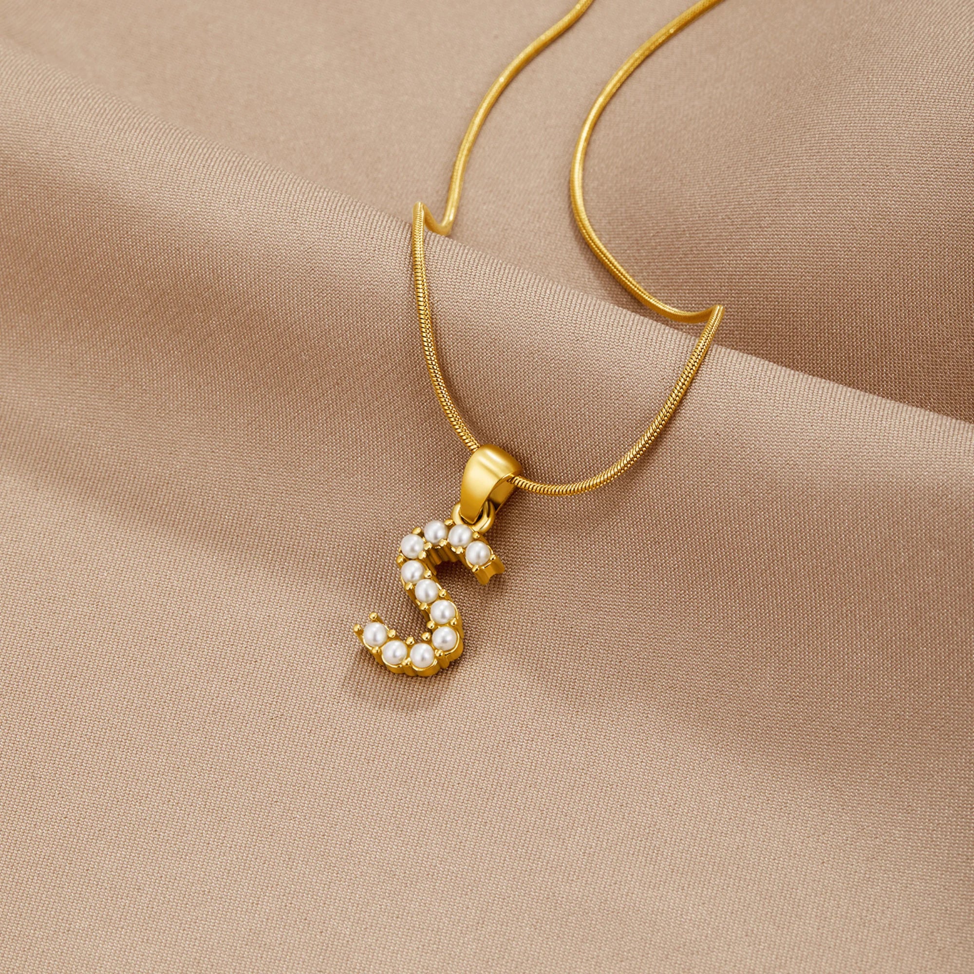 Vioraia Letter Pearl Charm Necklace