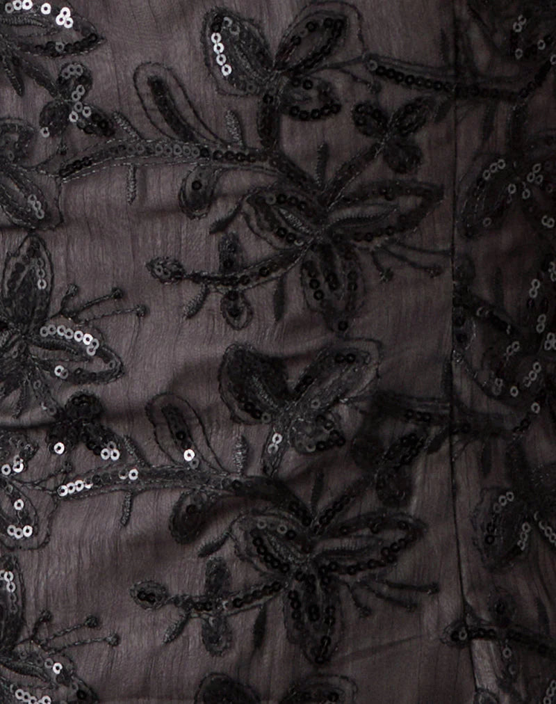 Soren Mini Dress in Floral Chiffon Sequin Black