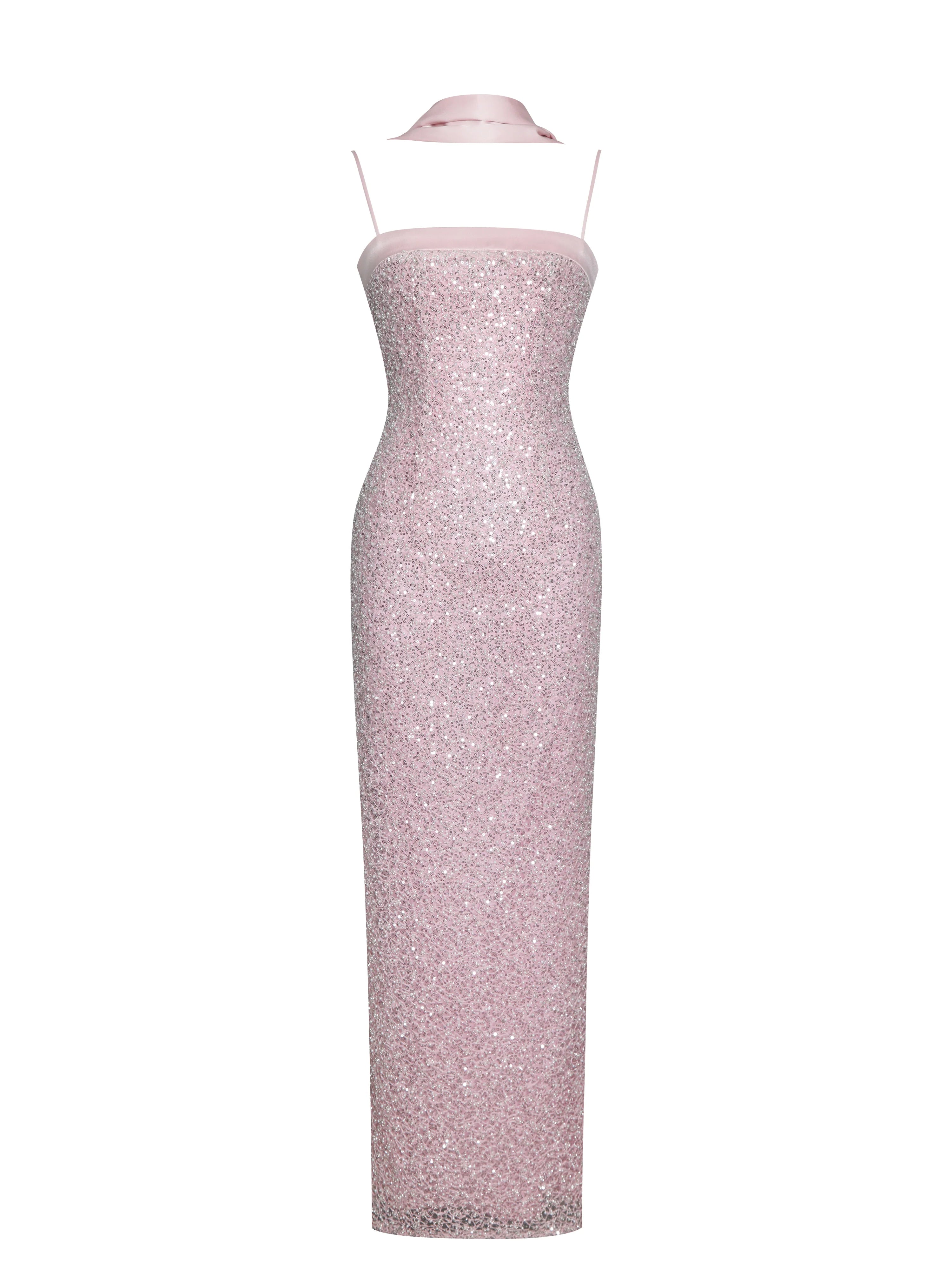 Raizel Pink Beaded Sequin Bodycon Gown with Scarf