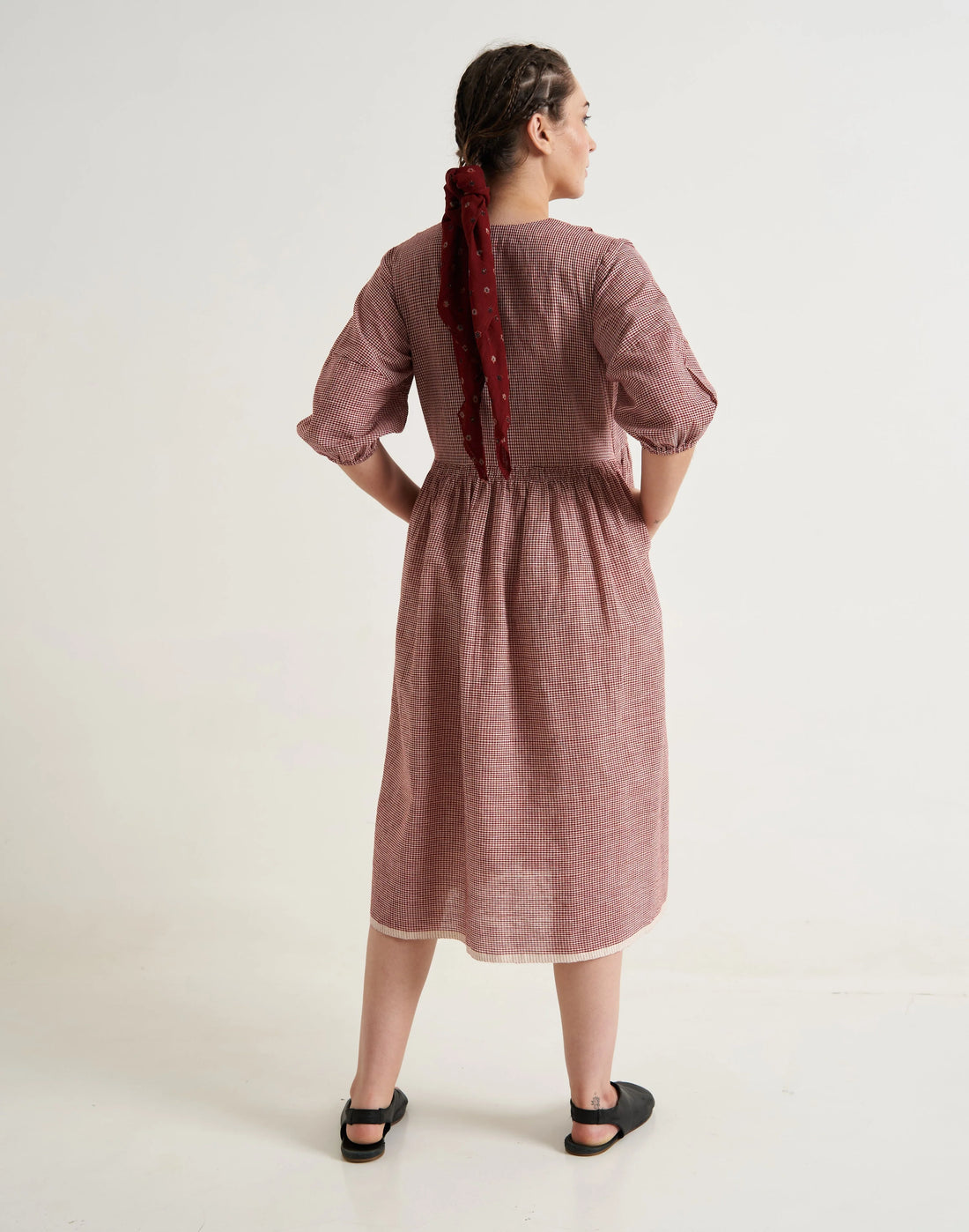 Crimson Checkered Wrap on Dress
