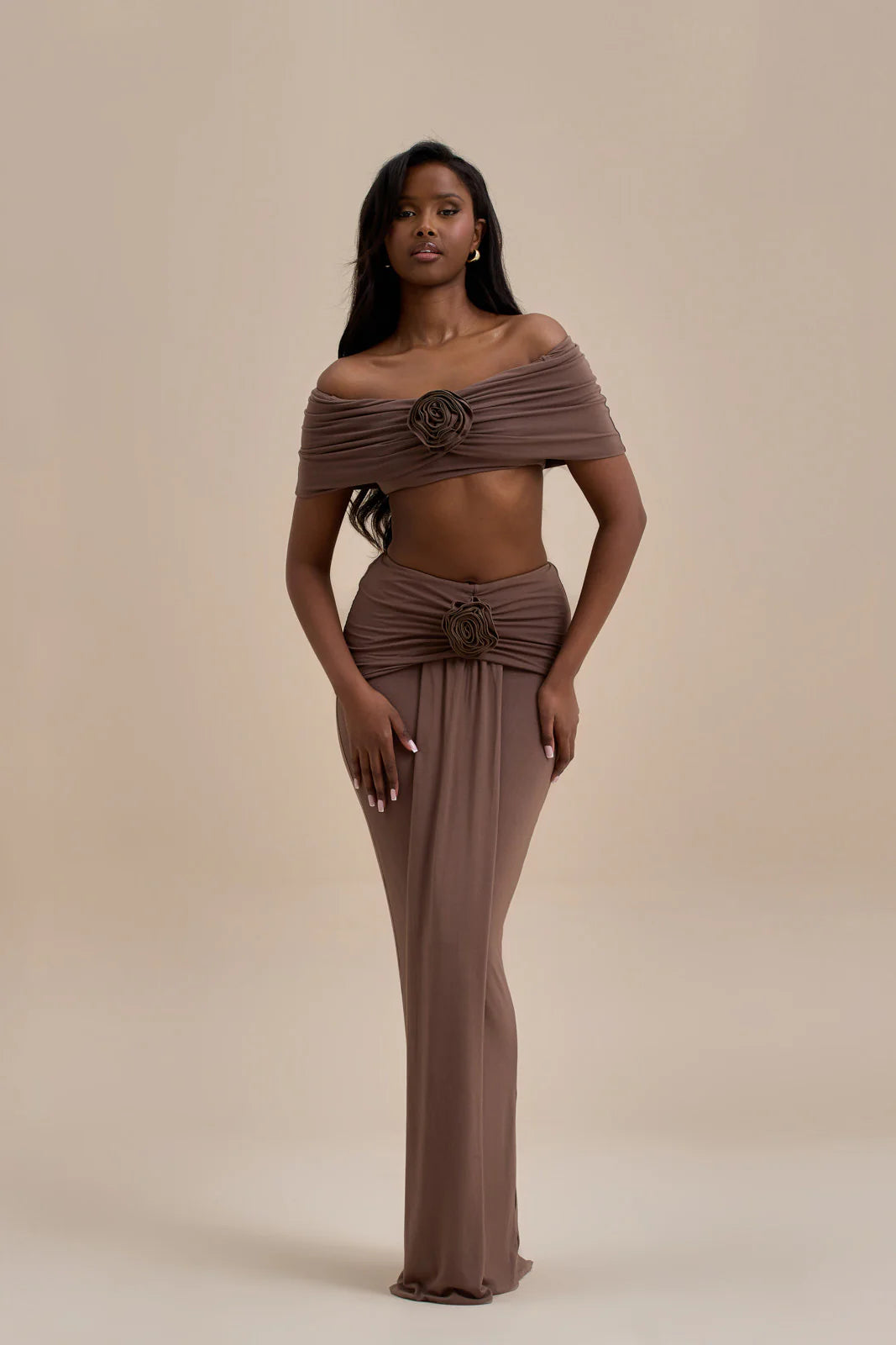 BELLE DRAPE MAXI SKIRT | CHOC - SALE