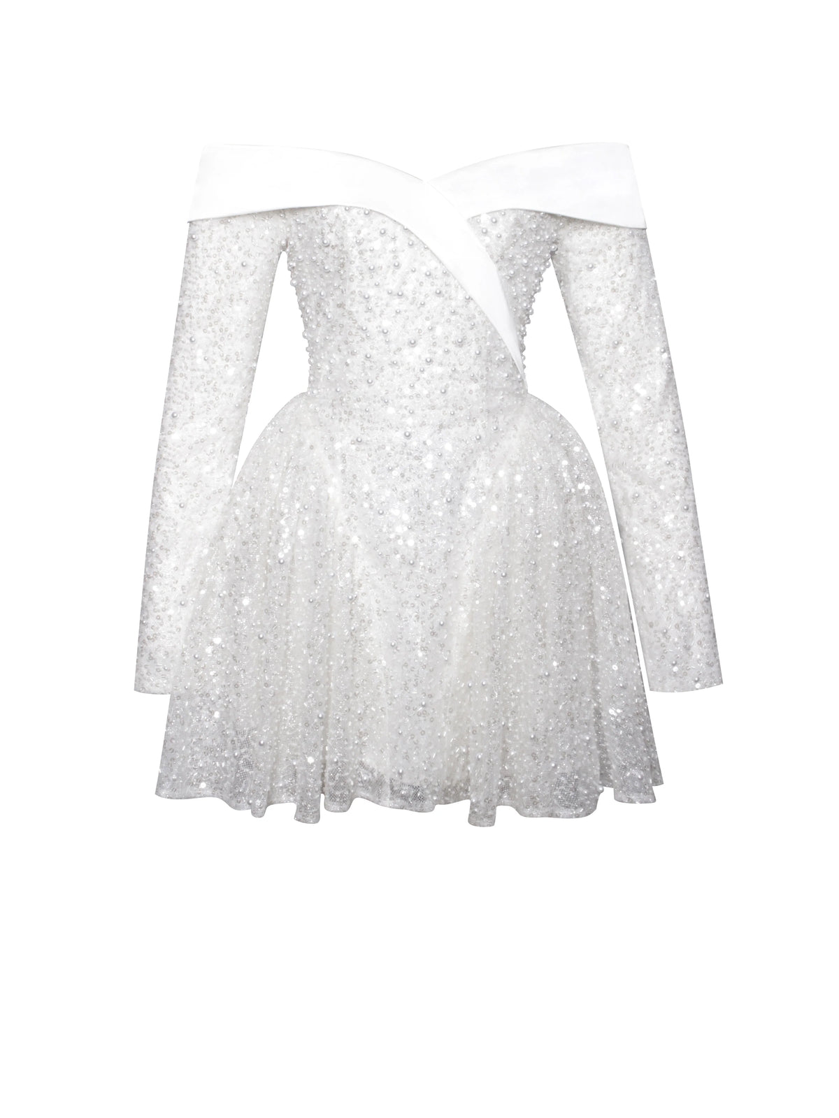 Kira Bead Embroidered Mesh Off Shoulder Long Sleeve Mini Dress