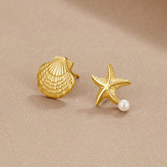 Vioraia Naia Shell & Starfish Gold Earrings