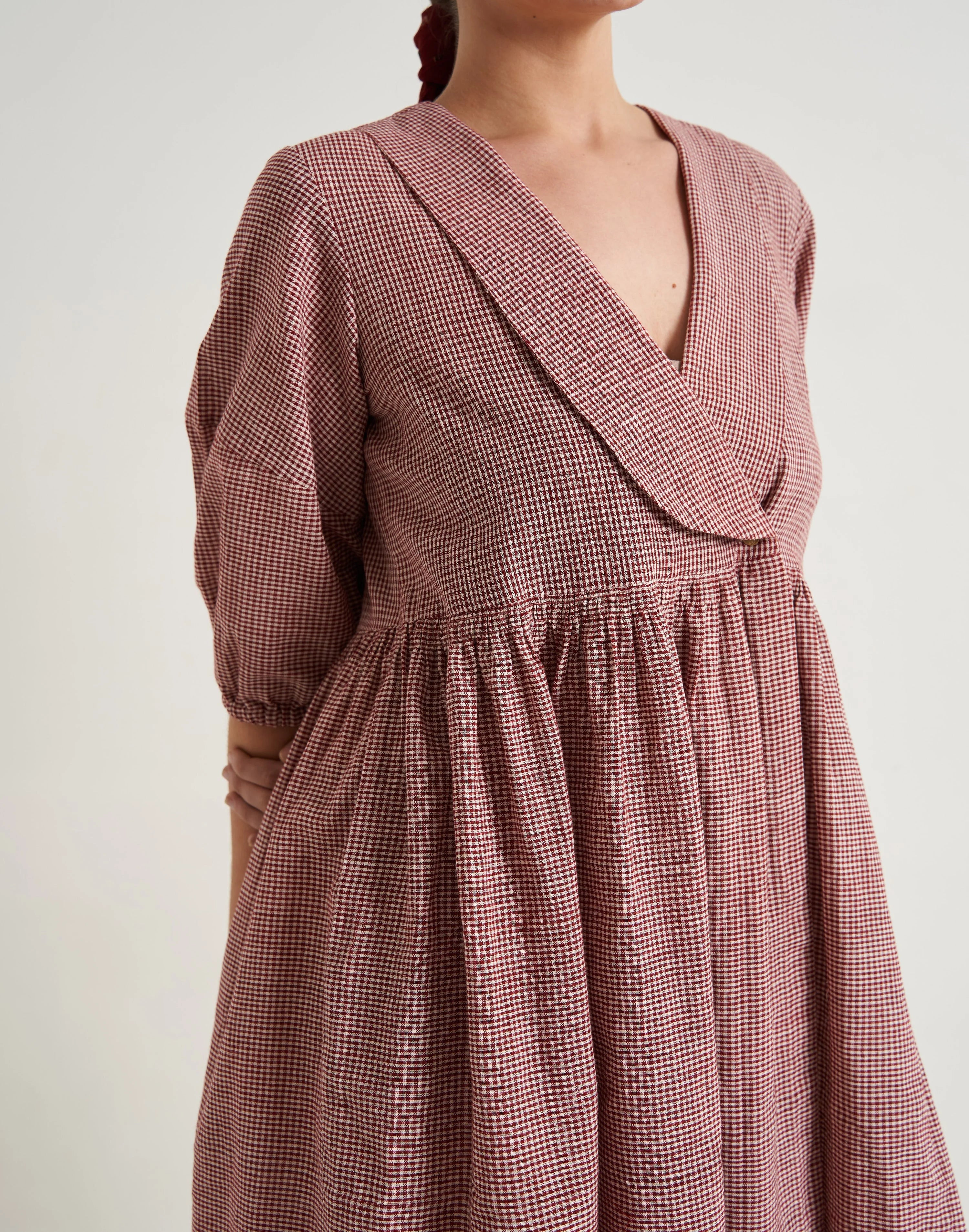 Crimson Checkered Wrap on Dress
