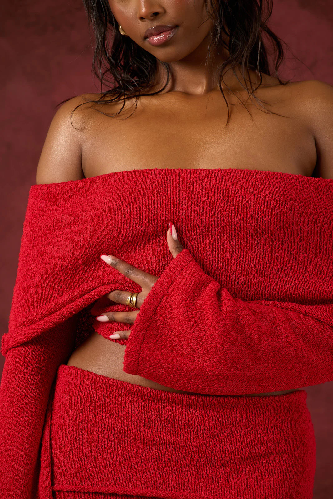 YASMIN BOUCLE KNIT CO-ORD | RED
